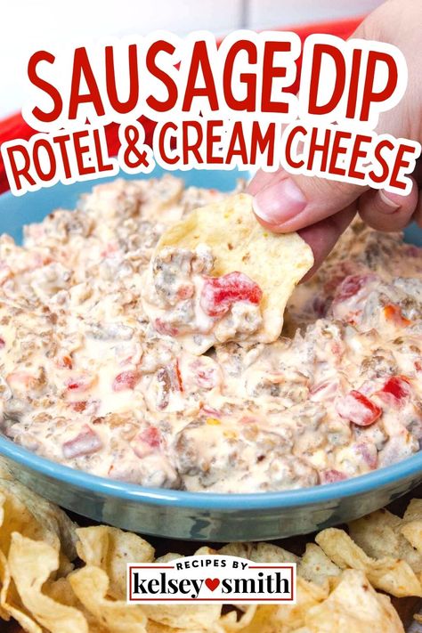 Cream cheese, sausage, and Rotel dip Sausage Cheese Rotel Dip, 3 Ingredient Sausage Dip, Rotel With Sausage And Cream Cheese, Rotel And Cream Cheese Dip, Hot Sausage Dip Recipes, Sausage Dips And Appetizers, Hot Sausage Cream Cheese Rotel Dip, Sausage Dip Crockpot Cream Cheeses, Cream Cheese Sausage Rotel Dip