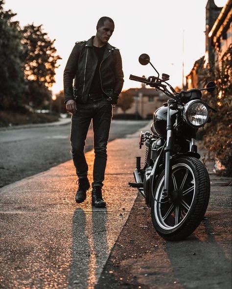 Bike poses Men Motorcycle Photography, Biker Photoshoot Men, Poses With Bike, Motorcycle Photography Male, Mens Motorcycle Fashion, Motorcycle Photo Shoot, Biker Photography, Biker Photoshoot, Motorcycle Photography