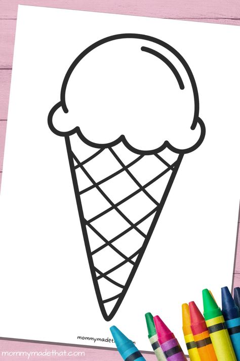 Ice Krim, Ice Cream Cartoon Drawing, Ice Cream Cone Printable Template, Draw Ice Cream Cone, Ice Cream Drawing Easy, Ice Cream Cone Template Free Printable, Free Ice Cream Cone Printable, Ice Cream Cone Tattoo, Icecream Coloring Page