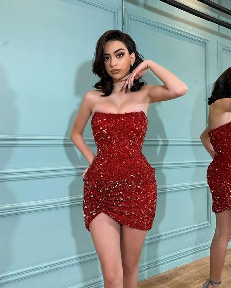 Strapless Red Dress Short, Red Sparkle Dress Short, Red Glitter Dress Short, Red Dress Glitter, Red Party Dress Short, Glam Dress Short, Sparkle Dress Short, Red Sparkle Dress, Tube Dress Outfit