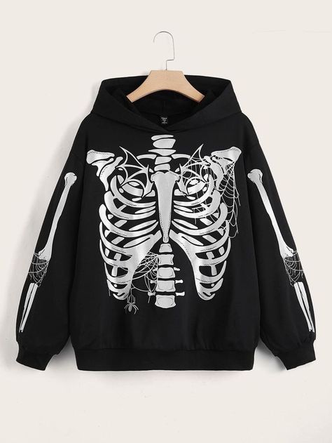 Hoodies Shein, Skull Sweatshirt, Drop Shoulder Hoodie, Trendy Outfits For Teens, Swaggy Outfits, Really Cute Outfits, Skull Print, Edgy Outfits, Dream Clothes