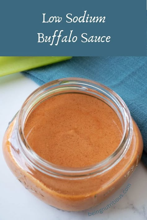 Everything you want in a Buffalo sauce without all the butter and sodium! Salt Free Sauces, Low Sodium Dipping Sauce, Low Sodium Buffalo Chicken, Low Sodium Hot Sauce, Low Sodium Buffalo Sauce, Low Sodium Bbq Chicken, Low Sodium Wing Sauce, Healthy Wing Sauce, Low Sodium Sauces Recipes