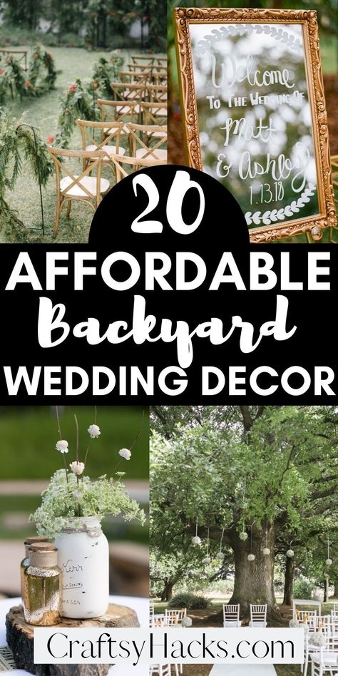 Planning an outdoor wedding reception? Find inspiration for the most perfect backyard wedding with these outdoor wedding decoration ideas. These wedding ideas are so unique and budget friendly! Wedding Ideas Outdoor Backyard, Summer Wedding Outside Ceremony, Cheap Outdoor Wedding Decorations, Small Outdoor Wedding Decor, Simple Elegant Small Wedding, Small Outdoor Wedding Ideas Budget, Outdoor Country Wedding Reception, Garden Wedding On A Budget, Garden Vow Renewal Ideas