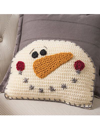 What's New - Crochet - Snowman Pillow Crochet Pattern Crochet Pillow Christmas Free Pattern, Winter Crochet Pillow Pattern, Snowman Pillow Crochet, Crochet Snowman Pillow Free Pattern, Crochet Santa Pillow, Crochet Christmas Pillow Pattern, Crochet Winter Decor, Crochet Christmas Pillows Free Patterns, Crochet Snowman Pillow