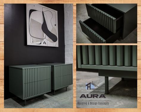 These uniquely designed bedside tables were finished in a Duco sprayed Olive Green for our clients bedroom. #interior #interiorinspo #aurastyle #aura #custom #custommade #customdesign #furnituredesign #furniture #interiorstyling #interiordecor #localbusiness #somersetwest #localcraft Cabinet Trends, Somerset West, Local Crafts, Bedside Tables, Interior Inspo, Building Design, Local Businesses, Bedroom Interior, Interior Styling