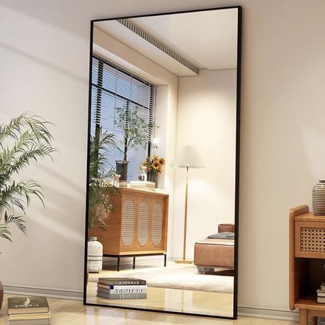 This full-length mirror measures 76" in length and 34" in width, providing the perfect size to display your entire figure. It serves not only as a body mirror but also as a decorative piece of art in your home, capable of elevating your mood every day Full Length Mirror With Stand, Full Length Mirror Stand, Mirror Standing, Mirror With Stand, Mirror Floor, Floor Standing Mirror, Full Length Floor Mirror, Freestanding Mirrors, Big Mirror