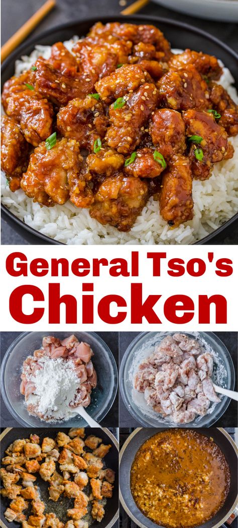 General Chicken Sauce, Chinese Food Recipes General Tso, General Tso Chicken And Rice, Tso General Chicken Recipe, General Tso Chicken Crispy, Best General Tso Chicken, General Chow Chicken, Chicken Tso Recipes, Homemade Chinese Food Recipes Chicken General Tso