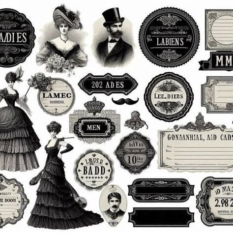 Black Vintage Stickers, Gothic Stickers Printable, Y2k Grunge Art, Vintage Stickers Printables Retro, Vintage Design For Scrapbook, Tickets Stickers, Gothic History, Notebook Craft, Steampunk Junk Journal