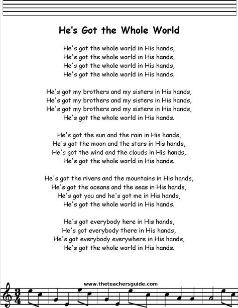 he's got the whole world in his hands lyrics printout He’s Got The Whole World In His Hands Song, Christian Nursery Rhymes, Bible Nursery Rhymes, He Got The Whole World In His Hands, Christian Preschool Songs, Bible Songs For Preschoolers, He's Got The Whole World In His Hands, Preschool Bible Songs, Baby Lullaby Lyrics