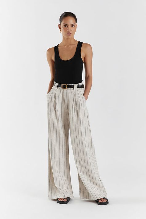 Linen Pants Outfit, Pinstripe Pants, Linen Pants, Natural Linen, Pants Outfit, Long Length, Waist Belt, Suits You, Wide Leg Pants