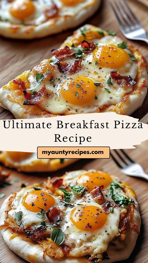 This ultimate breakfast pizza is loaded with eggs, bacon, sausage, and gooey cheese on a crispy crust. A quick and easy recipe for mornings that deserve something special! Diner Breakfast Recipes, Breakfast With Pizza Dough, Italian Recipes Breakfast, Keto Breakfast Pizza Recipe, Pizza Breakfast Recipes, Naan Breakfast Ideas, Easy Group Breakfast Ideas, Naan Breakfast Pizza, Yummy Breakfast Recipes