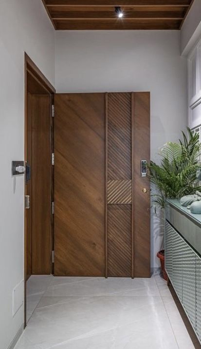 Office Wooden Door Design, Wooden Door Design Modern Entrance, Maindoors Design, Maindoors Design Modern, Modern Double Doors Entrance, Main Door Design Modern Front Entry, Indian Main Door Designs, Door Design Ideas, Door And Window Design