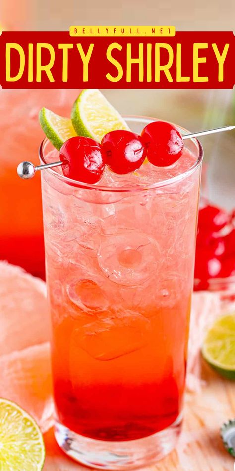 Quench your thirst with this spring drink idea! This Dirty Shirley recipe is a twist on the classic Shirley Temple that combines the sweetness of the original with a kick of vodka for an extra-refreshing sip. It's a refreshing summer cocktail that is well balanced and made in minutes! Shirley Temple Party Punch, Sherlie Temple Drink, Shirley Temple Drink Alcoholic, Shirley Temple Punch, Dirty Shirley Temple, Dirty Shirley Recipe, Shirley Temple Drink, Dirty Shirley, Chelsea Baby