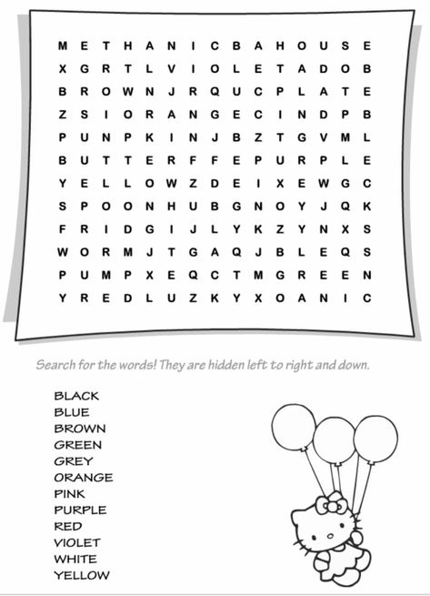 Sanrio Crossword, Hello Kitty Word Search, Hello Kitty Book, Kids Word Search, Easy Korean Words, Hello Kitty Colouring Pages, Hello Kitty Printables, Hello Kitty Birthday Party, Easy Cartoon Drawings