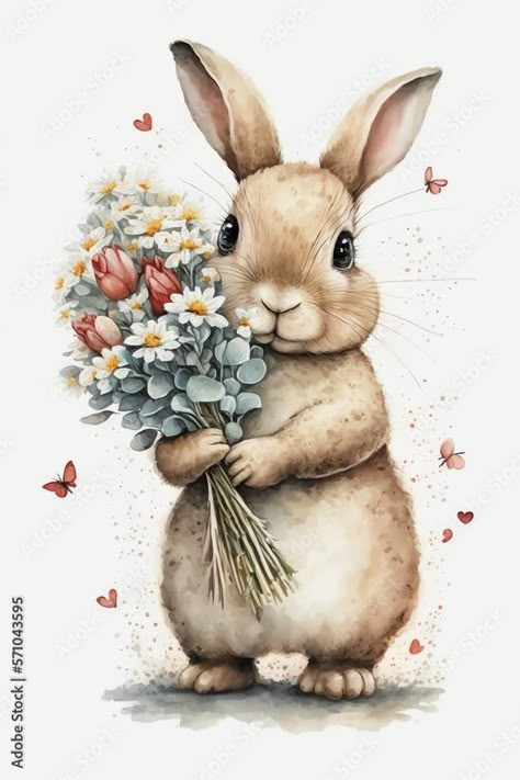 Medusa Pictures, Holding A Bouquet Of Flowers, Flowers Watercolour, Holding A Bouquet, Medusa Art, A Bouquet Of Flowers, Bouquet Of Flowers, Cute Bunny, Adobe Stock