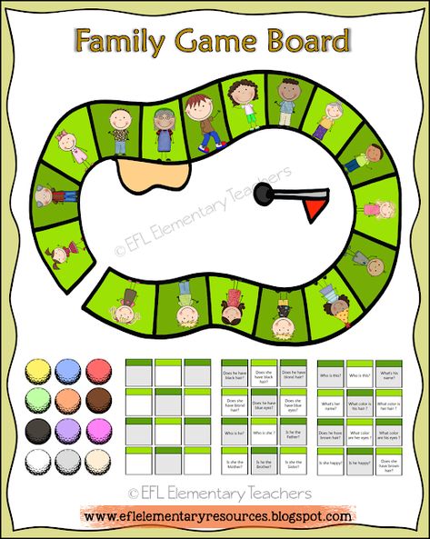 ESL family and  face. To end this part of the Family Unit I made a game board. Family Members Activities Preschool, Emotions Game, Elementary Special Education Activities, Family Faces, Efl Teaching, Classroom Goals, Teaching Esl, Esl Games, Diy Science Experiments