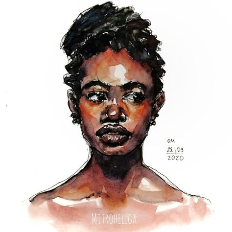 African vibe in watercolor Black Skin Watercolor, Black Woman Watercolor, Watercolor Dark Skin, African Watercolor Art, Watercolor Art Portrait, Watercolor Skin Tones, Watercolor Portrait Tutorial, Watercolor People, Watercolor Face