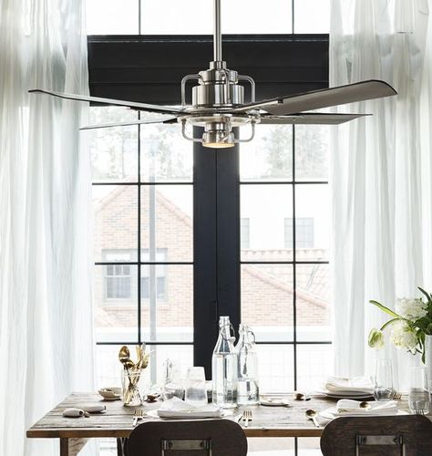 For above dining table in kitchen area? Decorative Ceiling Fans, Industrial Fan, Summer Dining, Kitchen Ceiling, Led Ceiling Fan, Peregrine, Home Improvement Projects, Interior Design Trends, Led Ceiling