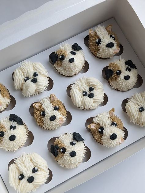 Dog Decorated Cupcakes, Dog Birthday Cupcakes, Puppy Cupcakes, Tea Party Sandwiches, Dog Cupcakes, Puppy Cake, Cupcake Cake Designs, Animal Cupcakes, Rose Cupcakes