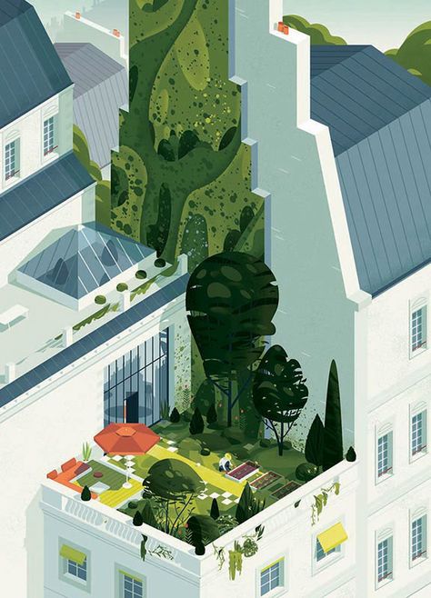 Design à emporter Green Infrastructure Illustration, City And Nature Illustration, Sustainable City Illustration, Sustainable Graphics, Green City Illustration, City Illustration Art, Magazine Cover Illustration, Green Cities, Illustration City