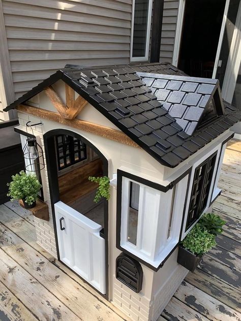 Playhouse Outdoor Makeover, Plastic Playhouse Makeover, Little Tikes Playhouse Makeover, Kids Playhouse Makeover, Diy Playhouse Makeover, Playhouse Remodel, Playhouse Decor, Plastic Playhouse, Playhouse Makeover