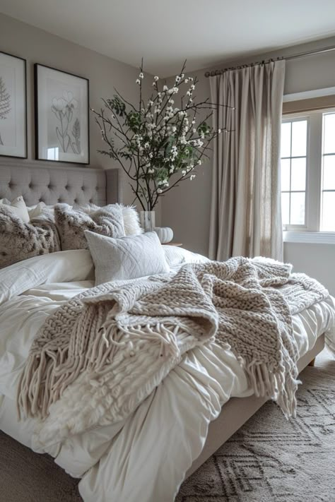 2024 Master Bedrooms Decor, Masterbedroom Neutral Luxury, Bedroom Grey Ideas, Ideas For Small Rooms Bedroom, Grey Bed Frame, Boho Elements, Bedroom Ideas For Small Rooms, Beige Bedroom, Bedroom Layout