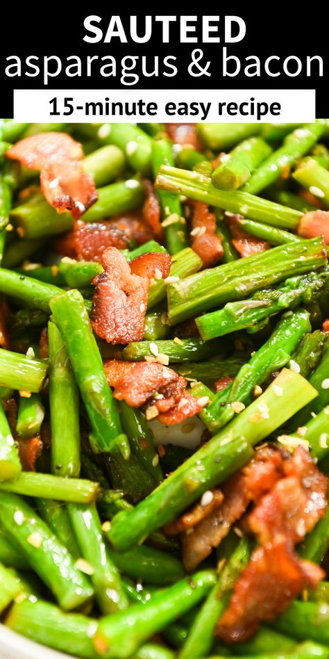 Sautéed asparagus with bacon is a delicious and flavorful side dish. Simple ingredients, easy to make, and quick to cook in just 15 minutes. Easy Oven Asparagus, Slow Cooker Asparagus Recipes, Sauteed Asparagus With Bacon, Simple Asparagus Recipes, Asparagus Bacon Recipes, Asparagus And Bacon Recipes, Bacon Asparagus Recipes, Easy Low Ingredient Dinners, Bacon Asparagus Quiche