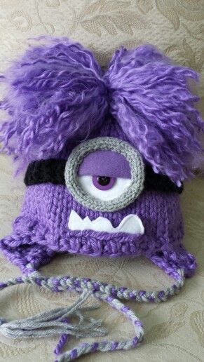 Purple minion hat by evie rose handmade Pam - this is the hat, except it was not knitted, it was crochet! Purple Minion, Minion Hat, Knitting Quilt, Purple Minions, Minion Halloween, Minion Hats, Purple Hats, Fun Crochet, Crochet Hat