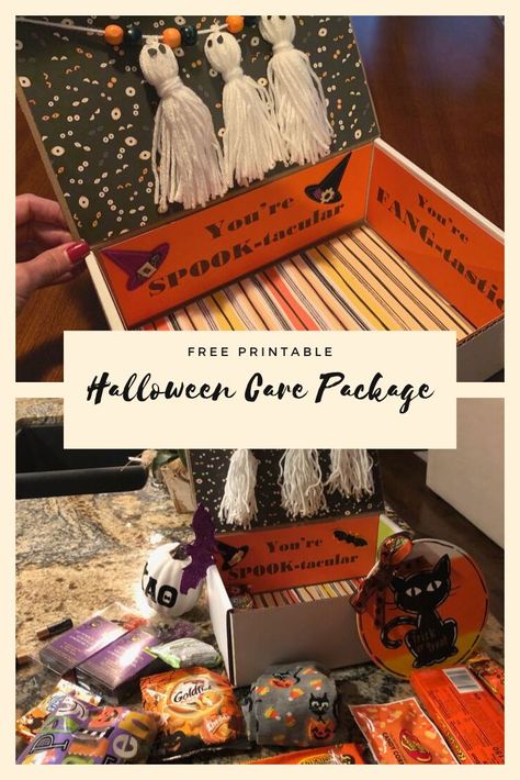 Boyfriend Care Package, Ghost Garland, Halloween Sayings, Halloween Care Packages, Boo Baskets, Halloween Gift Baskets, Cute Halloween Decorations, Packaging Diy, Halloween Coloring Book