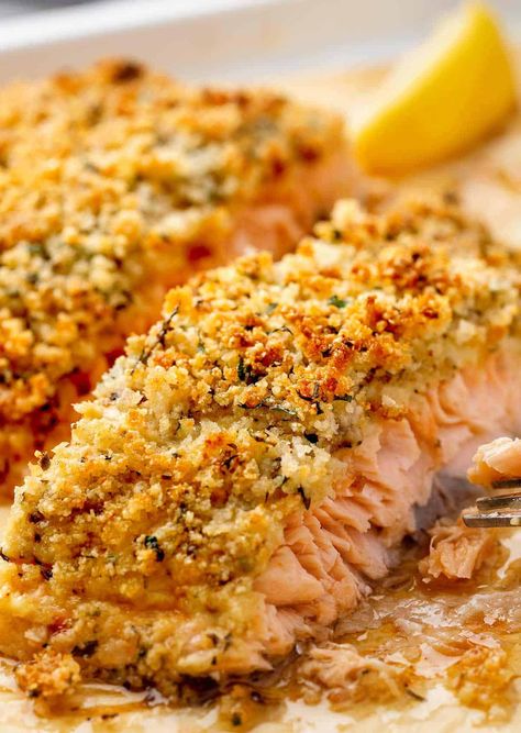 Baked Parmesan Salmon Recipes, Parmesan Garlic Salmon, Salmon With Parmesan Cheese, Parmesan Crusted Salmon With Mayo, Parmasean Crusted Salmon Recipes, Pablo Crusted Salmon, Salmon Recipes Panko Crusted, Lemon Crusted Salmon, Herb Crusted Salmon Recipes