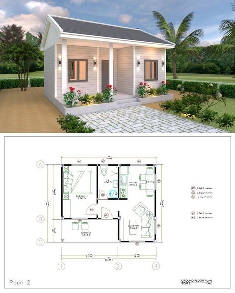 Modern One Bedroom House Design, Small Metal House Plans, One Bedroom Apartment Ideas Floor Plans, Small Guest House Ideas, Mabati House, Small Rest House Design, Luxury Ranch House Plans, Small Front Porch Decor, Wooden House Plans