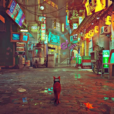 Stray Game Concept Art, Stray Cat Aesthetic Game, Stray Game Environment, Stray Scenery, Stray Game Screenshots, Stray Video Game Aesthetic, Stray City Game, Stray Slums, Stray Game Scenery