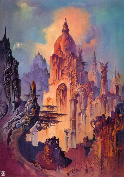 Bruce Pennington, Forest Temple, Futurism Art, 70s Sci Fi Art, Scifi Fantasy Art, Sf Art, William Blake, Arte Inspo, Science Fiction Art