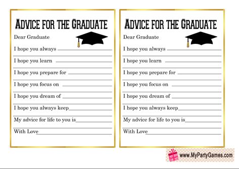 Advice Box Graduation, Advice Cards For Graduate, Words Of Advice For Graduate, Graduation Free Printables, Graduation Poster Boards, Graduation Party Printables, Graduation Advice Cards, Boys Graduation Party, Graduation Letter