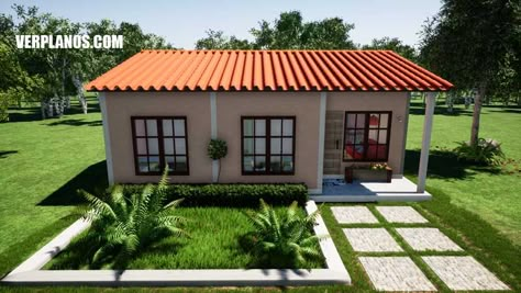 Descargar ▷ Planos de casa económica de 3 dormitorios y 2 baños 🤩 Summer House Interiors, Tuscan Style Homes, House Main Gates Design, Earthship Home, Little House Plans, Modern Bungalow House, House Design Pictures, House Construction Plan, Model House Plan