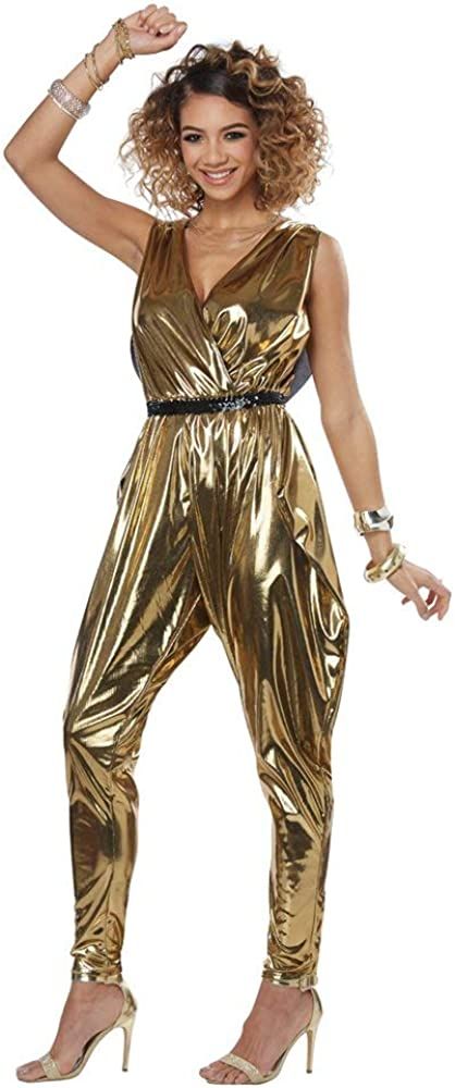 Amazon.com: California Costumes Women's 70’S Glitz N Glamour - Adult Costume Adult Costume, -Gold, Large : Clothing, Shoes & Jewelry Glamour Costumes, Look Disco, 70s Fashion Disco, 70s Mode, Disco Jumpsuit, Gold Jumpsuit, Disco Costume, California Costumes, Disco Fashion