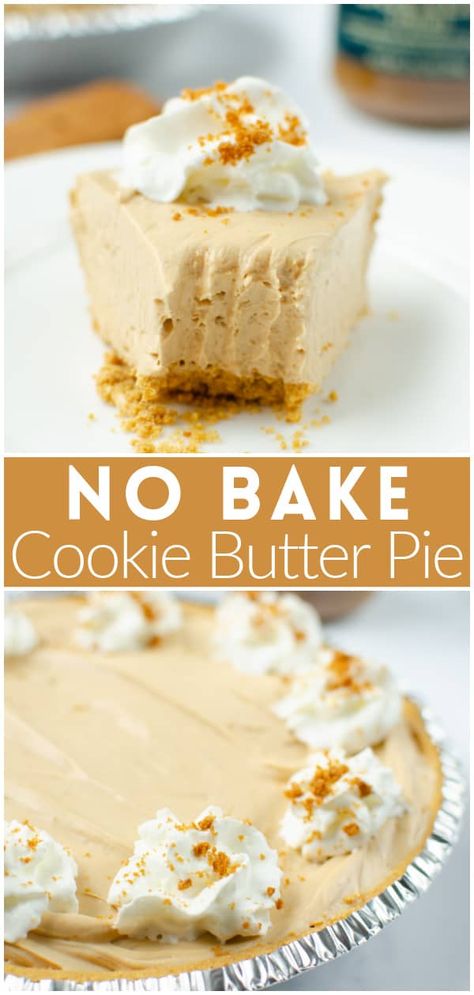 Graham Cracker Crust No Bake, Cookie Butter Pie, No Bake Cookie, Baking Recipes Pie, Biscoff Cookies, Cookie Butter, Butter Pie, Creamy Desserts, Baked Dessert Recipes