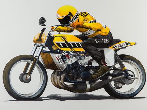 King Kenny, Kenny Roberts, Flat Track Racing, Flat Track Motorcycle, Motorbike Art, Track Motorcycle, Dirt Bike Racing, Yamaha Racing, Bike Illustration