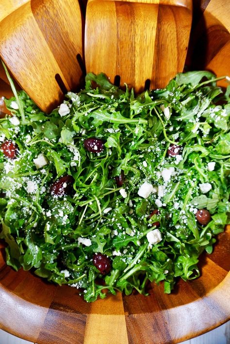 Arugula Salad with Feta and Olives • A Wholesome New World Arugula Salad With Feta Cheese, Arugula Feta Salad, Feta And Olives, Feta Salad Recipe, Arugula Salad Recipes, Lemon Salad, Feta Cheese Salad, Lunch Prep, Salad With Feta