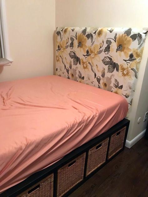 IKEA KALLAX full sized bed frame + DIY headboard Kallax Bed, Ikea Hack Lit, Ikea Storage Bed, Bed Frame Diy, Diy Beds, Ikea Bed Hack, Full Beds, Bedroom Plan, Twin Girl