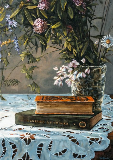 Book Oil Painting, Painted Bookshelves, Still Life Oil Painting, Old Paintings, Great Paintings, Painted Books, Wire Sculpture, Still Life Art, Naive Art