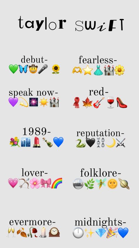 Fearless Taylor Swift Emojis, 1989 Emojis Taylor Swift, Speaknow Taylor Swift Aesthetic, Emojis For Taylor Swift Albums, Folklore Emojis Taylor Swift, Taylor Swift Eras In Order, Lover Emoji Combo, Taylor Swift Albums Emojis, Taylor Swift Eras Emojis