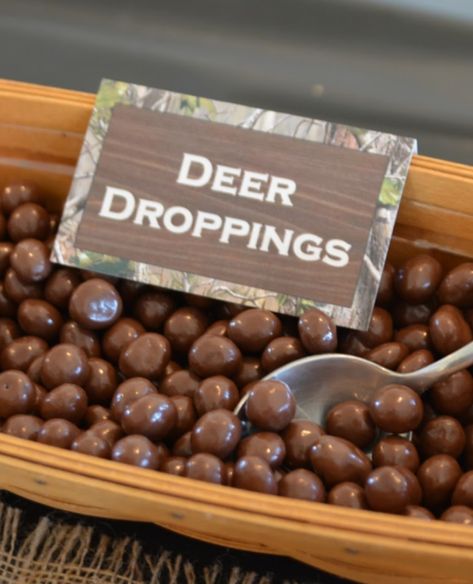 Deer Droppings Candy, Hunting Camo Party Ideas, Camo Sweet 16 Party Ideas, Let The Adventure Begin Dessert Table, Deer Hunting Birthday Party Theme Camo, Hunting Themed Party Favors, Camo Bday Party Ideas, Jag Partytjie Idees, Deer Themed Party Food