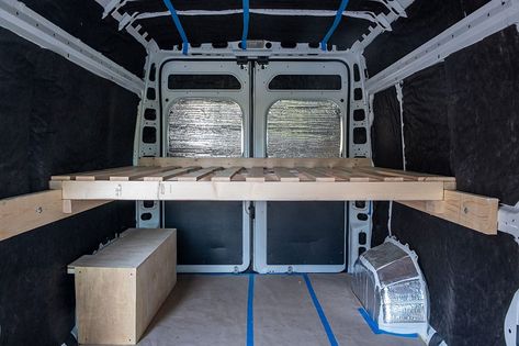 Camper Van Garage, Van Build Bed Ideas, Removable Bed For Van, Modular Camper Van, Cargo Van Storage Ideas, Van Beds Ideas, Basic Van Conversion, Sprinter Van Bed Ideas, Van Cabinet Ideas