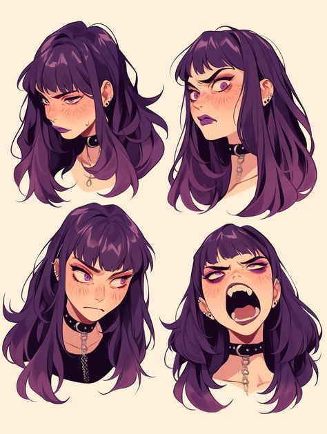 Mad Expression, Character Expression Sheet, Expression Sheet, Polar Bear, Art Reference, Purple, Art