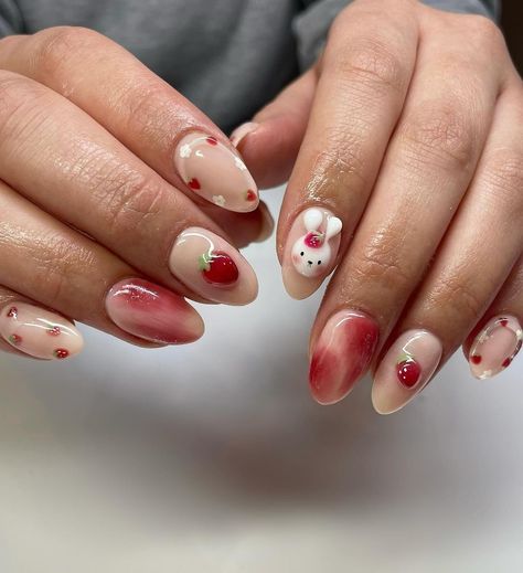 Strawberry Themed Nails, Theme Nails, Strawberry Nails, Decorative Nails, Strawberry Theme, Nails Inspo, Nail Manicure, Short Nails, Nail Design