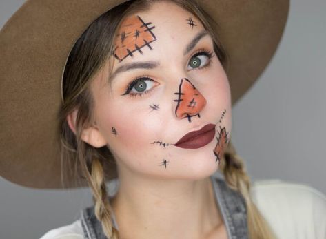 TWO SIMPLE HALLOWEEN LOOKS - using only Physicians Formula products! | Blonde & Ambitious Blog - easy Halloween makeup, simple Halloween look, easy Halloween look, scarecrow makeup, Halloween drugstore look Simple Halloween Looks, Scarecrow Face Paint, Diy Scarecrow Costume, Scarecrow Halloween Makeup, Halloween Costumes Scarecrow, Scarecrow Makeup, Scarecrow Face, Scarecrow Costume, Halloween Makeup Diy