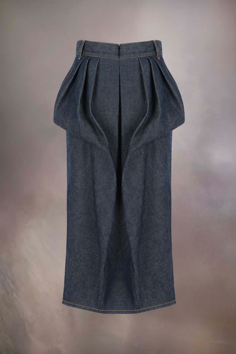 Denim Pleated Skirt | Maison Margiela Black Hooded Coat, Denim Pleated Skirt, Midi Denim Skirt, Space Invader, Glam Slam, Midi Denim, Rock Outfits, High Neck Sweater, Denim Midi Skirt