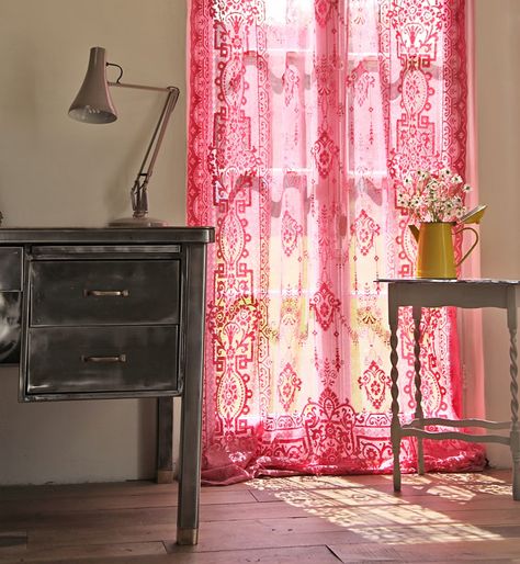 Janice Issitt Life Style Janice Issitt Life Style Painters In Residence project for Annie Sloan Gauzy Curtains, Bathroom Window Decor, Decorative Furniture Painting, Annie Sloan Paint Colors, Dye Curtains, Vintage Lace Curtains, Merchandising Ideas, Pastel Sunset, Pink Curtains