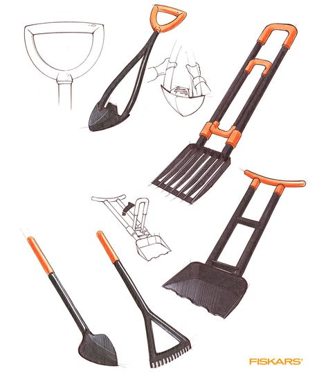 Ideation sketches for garden tools.  James Owen Design + Fiskars  #design #industrialdesign #visual #designlife #sketching #sketches #designer #technique #designsketch #sketchoftheday #productdesign #productdevelopment #vision #concept #minimal #minimalism #industrialdesign #sketches Ideation Sketches, Digging Tools, Pooper Scooper, Industrial Design Sketch, Tool Sheds, Gardening Fork, Garden Trees, Green Art, Modern Garden